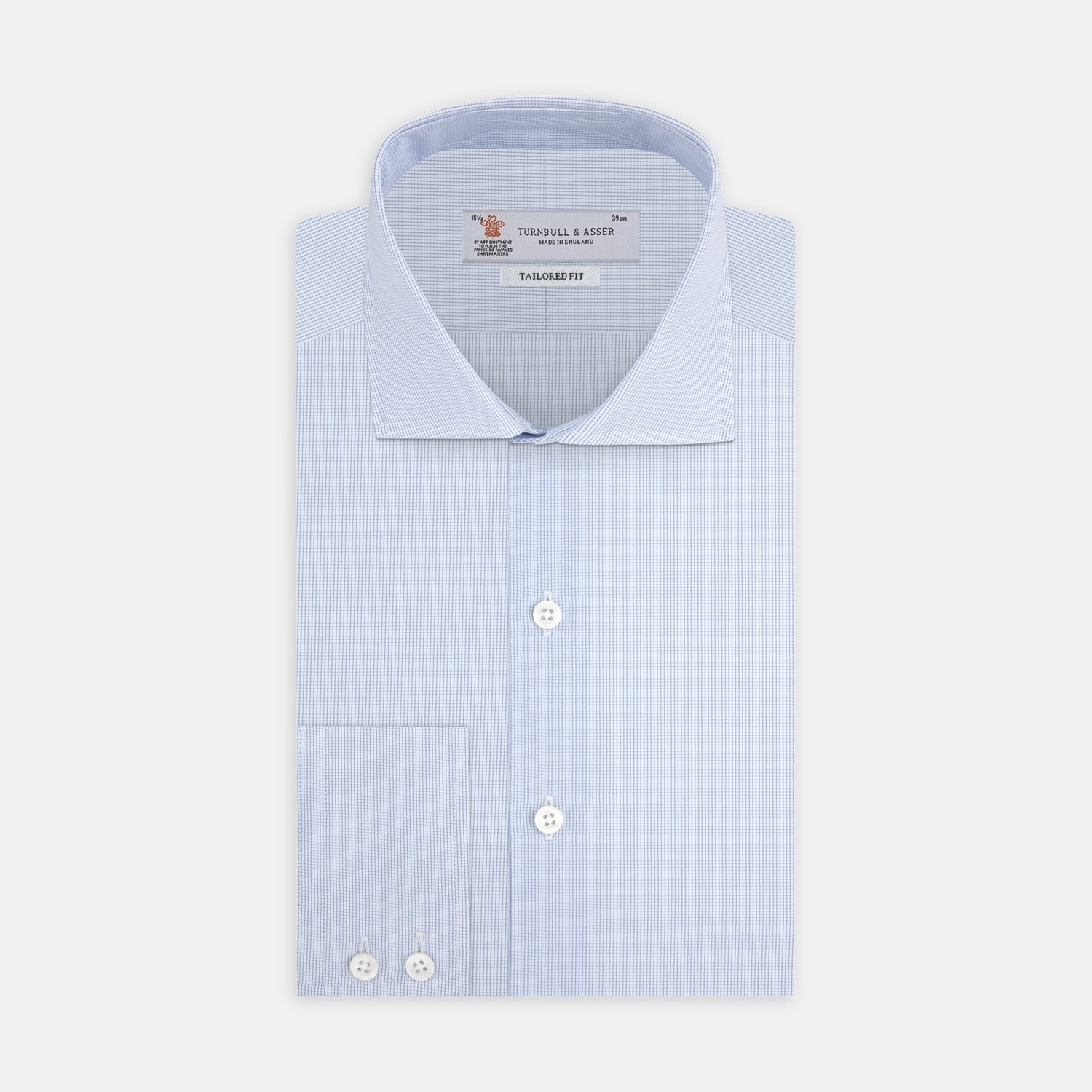 View 1 of product A Tailored Fit Blue Fine Bengal Stripe Shirt with a Kent Collar and 2-button cuffs by Turnbull & Asser, neatly folded and displayed against a plain white background.