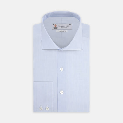 Tailored Fit Blue Fine Bengal Stripe Shirt with Kent Collar and 2-Button Cuffs