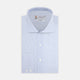 A Tailored Fit Blue Fine Bengal Stripe Shirt with a Kent Collar and 2-button cuffs by Turnbull & Asser, neatly folded and displayed against a plain white background.