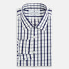 View 5 of product The Turnbull & Asser Navy Plaid Check Mayfair Shirt is crafted from pure cotton in white and navy checks, featuring a pointed collar and buttoned cuffs—perfect for formal looks.