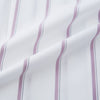 View 6 of product The Turnbull & Asser Antique Pink Track Stripe Mayfair Shirt is a white, long-sleeved Italian cotton shirt with vertical pink stripes, a spread collar, and buttoned cuffs, shown laid flat on a white background.
