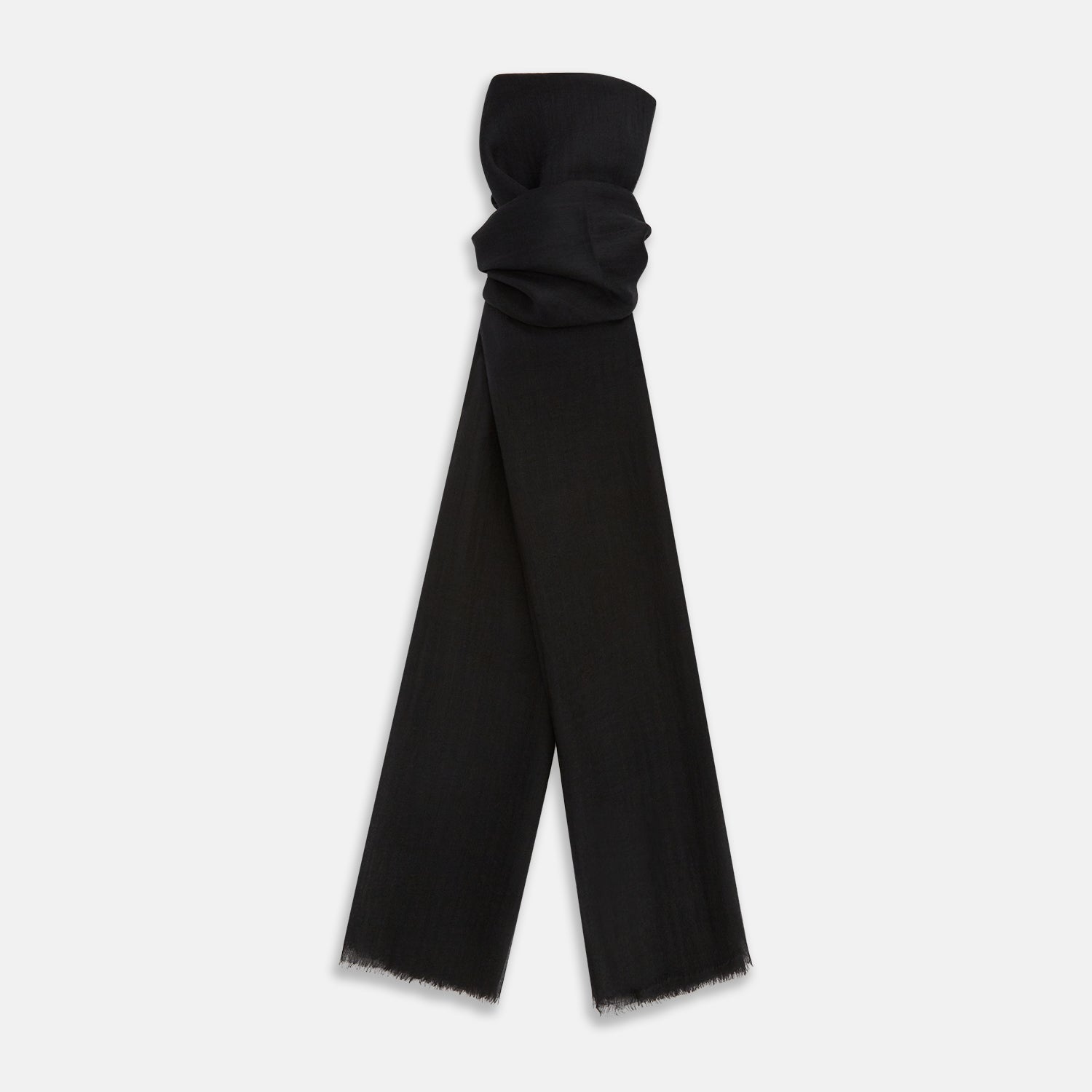 View 1 of product The Turnbull & Asser Charcoal Melange Cashmere Scarf features a smooth texture, subtle frayed edges, and a loosely knotted style, elegantly displayed on a white background—an ideal luxury accessory for any season.