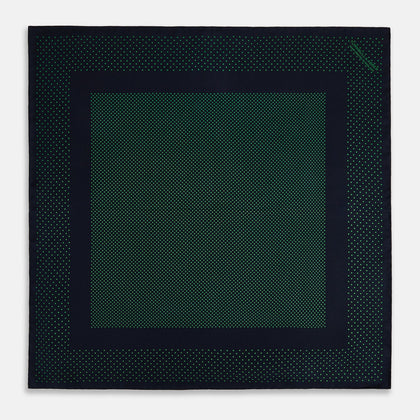 Navy and Green Dot Silk Pocket Square Image 3