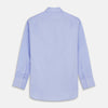 View 5 of product The Turnbull & Asser Blue Herringbone Regular Fit Shirt features a classic Kent collar, long sleeves, white buttons, and buttoned cuffs. Displayed on a white background, it's the perfect formal shirt for any occasion.