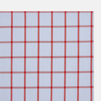 Hand Rolled Red Windowpane Check  Handkerchief Image 1