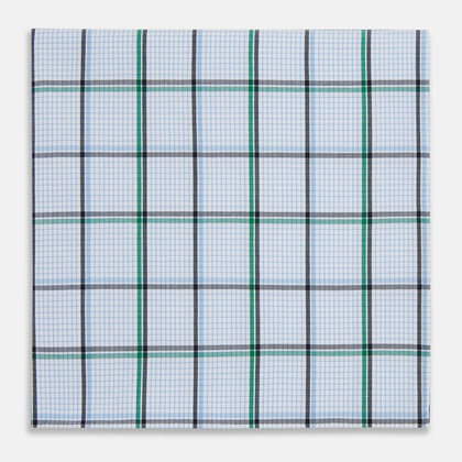 Hand Rolled Blue and Green Tattersall Check Handkerchief