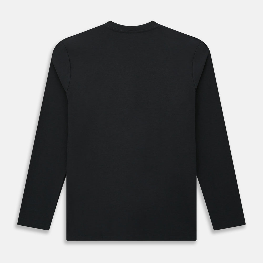 The Turnbull & Asser Charcoal Long-Sleeve T-shirt, featuring a classic crew neck, is displayed flat on a white background, showcasing its versatile style for men's fashion.