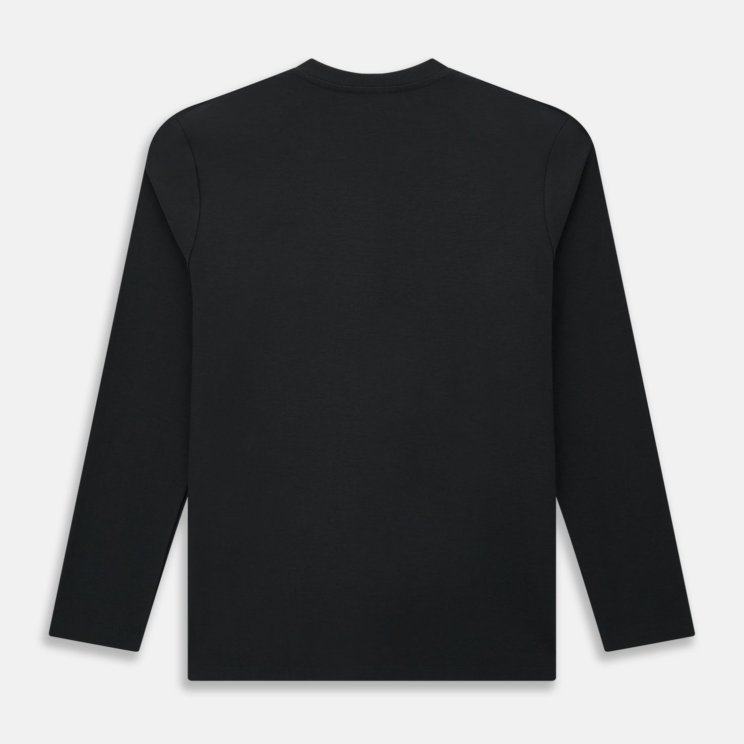 View 3 of product The Turnbull & Asser Charcoal Long-Sleeve T-shirt, featuring a classic crew neck, is displayed flat on a white background, showcasing its versatile style for men's fashion.