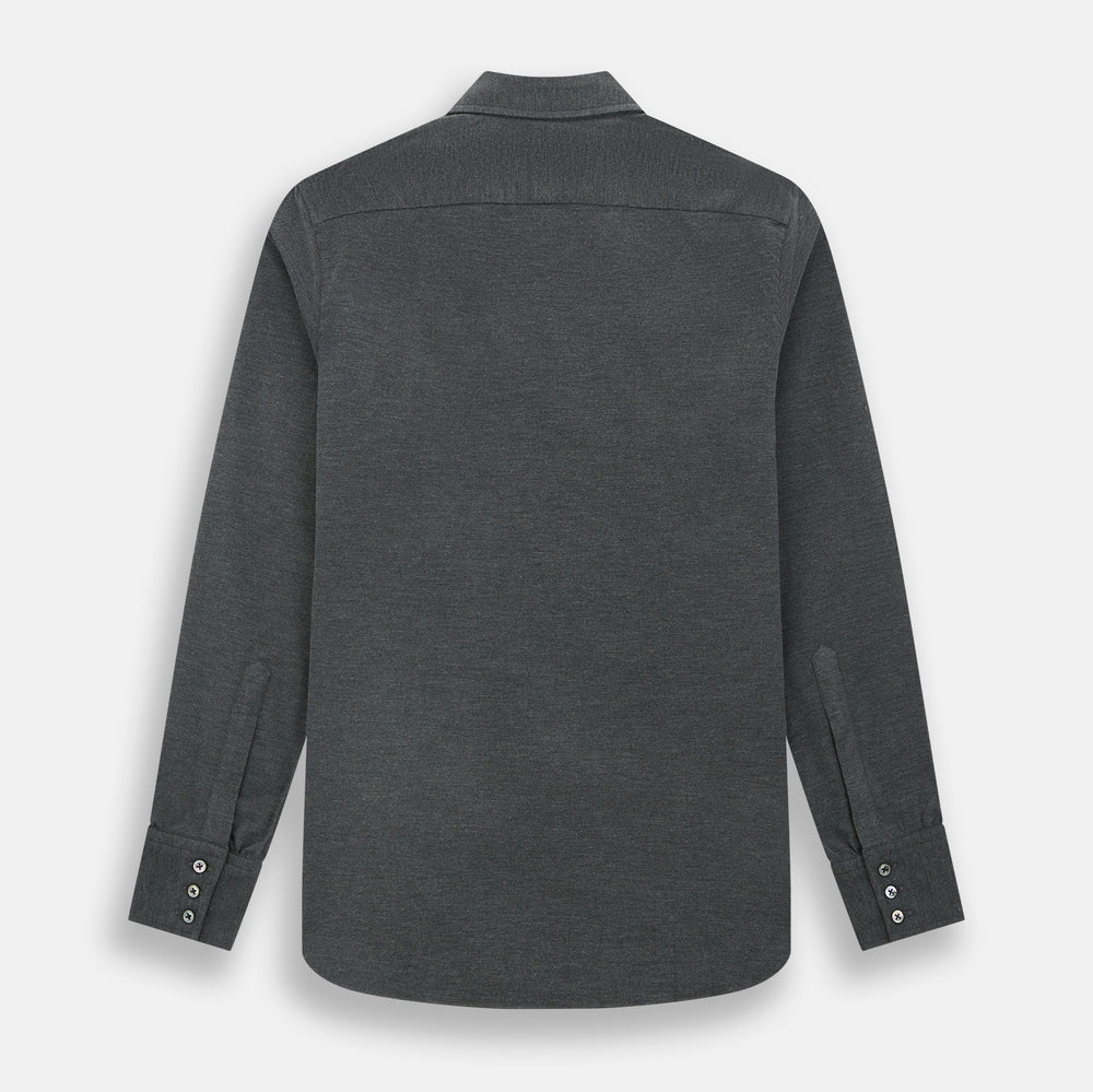 The Charcoal Melange Westminster Shirt by Turnbull & Asser features a long-sleeve, button-up design with a Turnbull collar and buttoned cuffs, offering classic British craftsmanship in a timeless style.