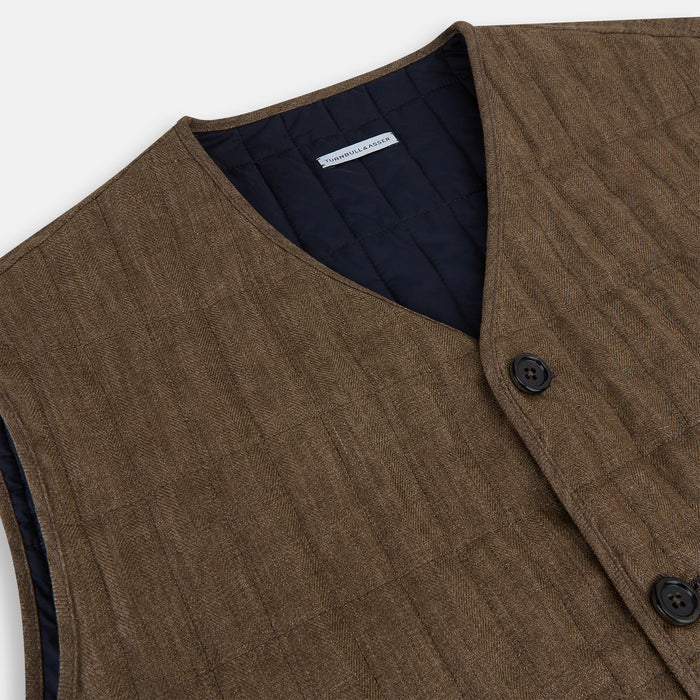 Pine Cone Quilted Linen Herringbone Waistcoat Image 1