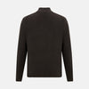 View 3 of product The Brown Merino High Neck Zipped Cardigan by Turnbull & Asser features long sleeves, ribbed cuffs and hem, and is shown on a white background as part of our knitwear collection.