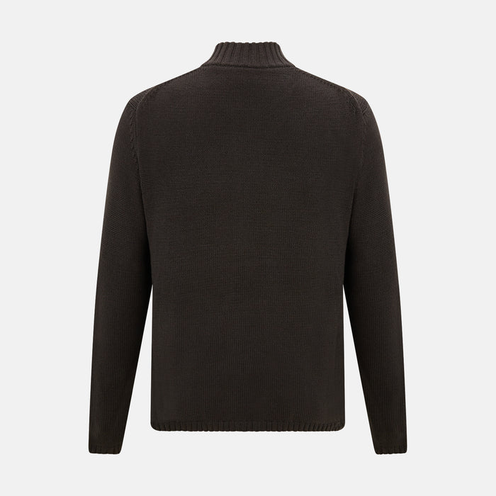 Brown Merino High Neck Zipped Cardigan Image 2