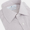 View 2 of product The Turnbull & Asser Burgundy Micro Tattersall Check Mayfair Shirt, crafted from Italian cotton with long sleeves, a button-down front, collar, and buttoned cuffs, is shown on a white background.