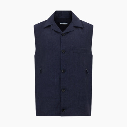 Navy Collared Linen Waistcoat Image 5
