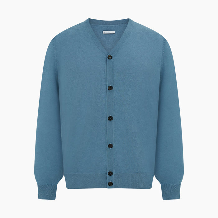 Pale Blue Fine Merino V-Neck Cardigan Image 4