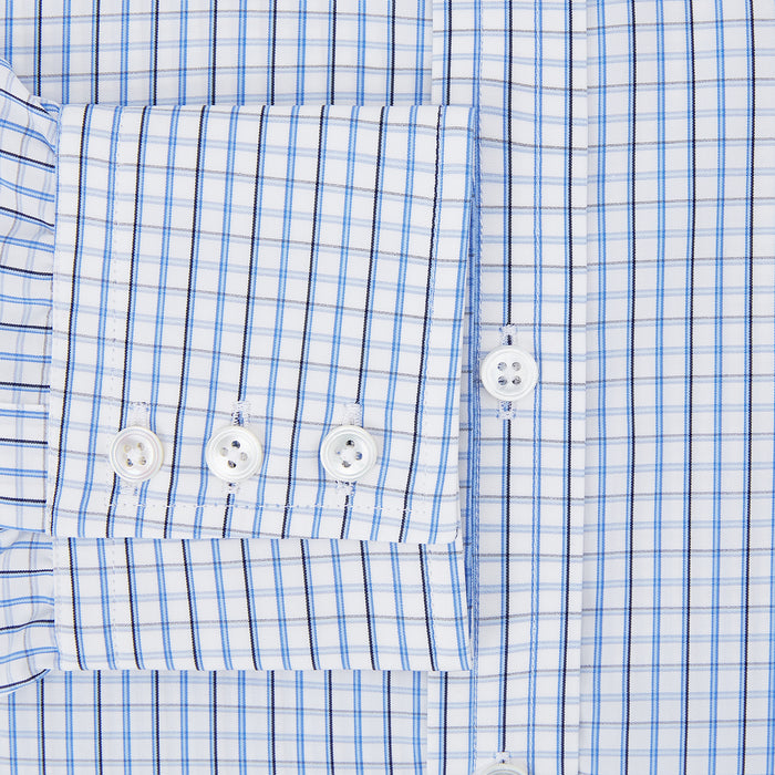 Blue and Navy Tattersall Check Mayfair Shirt Image 3