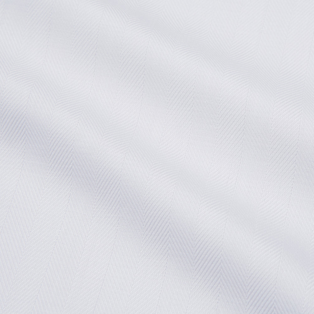 The Turnbull & Asser White Herringbone Tailored Fit Shirt with a Kent collar is displayed on a white background.