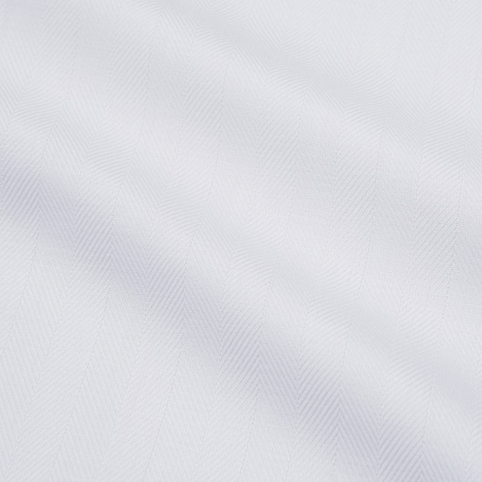 White Herringbone Tailored Fit Shirt With Kent Collar Image 3