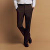 View 7 of product The Brown Puppytooth Wool Jonathan Trousers by Turnbull & Asser are straight-leg tailored trousers with belt loops, side pockets, and a front crease, shown on a white background.