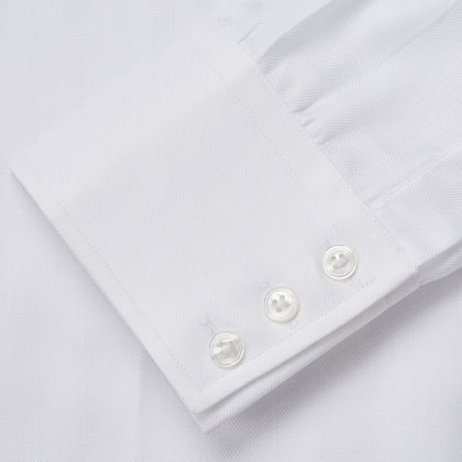 White Herringbone Tailored Fit Shirt With Kent Collar Image 4