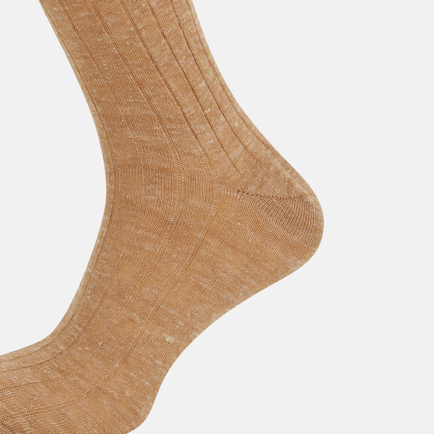 View 4 of product The Turnbull & Asser Rust Linen Mid-Length Sock is shown on a white background, featuring a ribbed texture for breathable comfort in everyday wear.