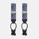 Two Jacquard Silk Paisley Braces by Turnbull & Asser, featuring a blue and white pattern, silver hardware, and black leather ends, are displayed side by side on a plain white background.
