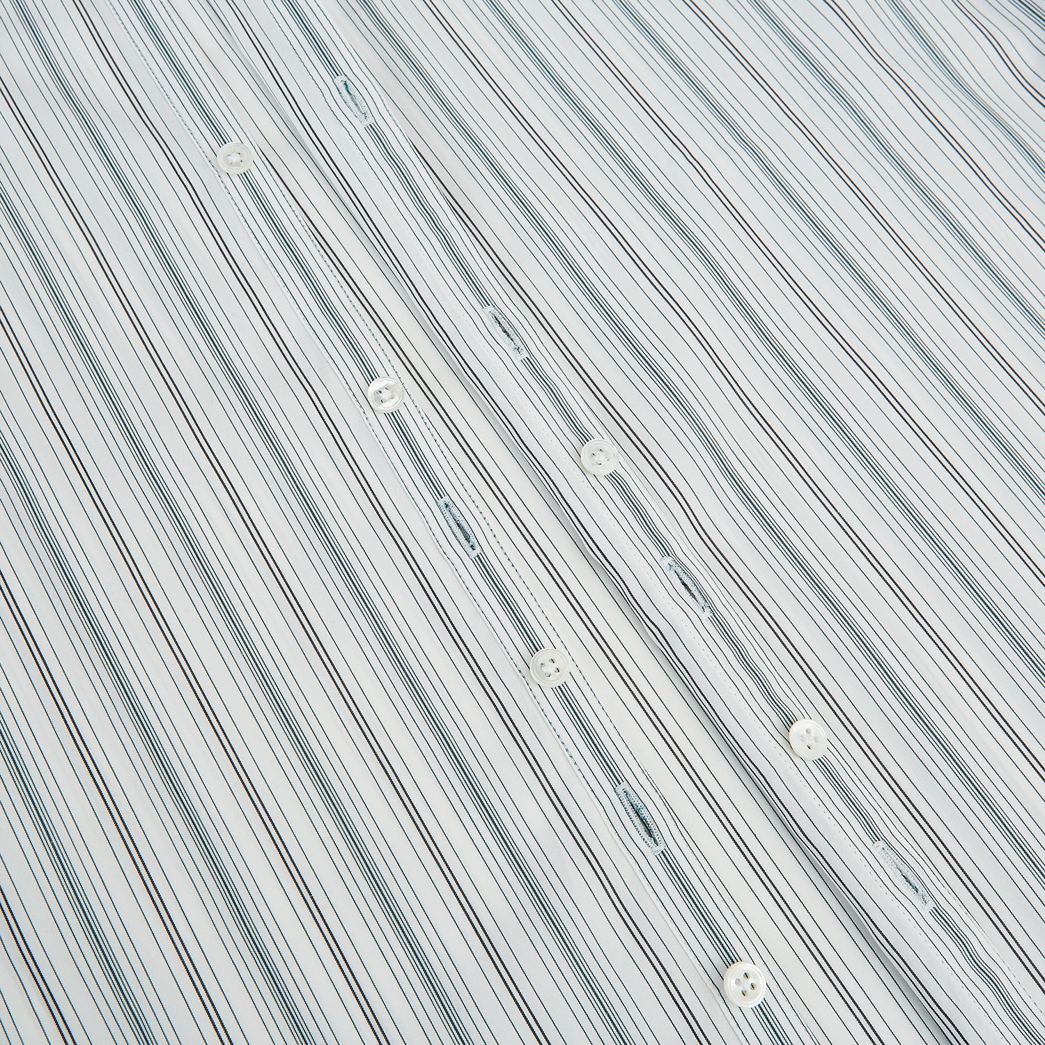 View 7 of product A Forest Green Multi Stripe Westminster Shirt by Turnbull & Asser, featuring thin green stripes on white and expert British craftsmanship, is neatly laid flat with visible cuffs.