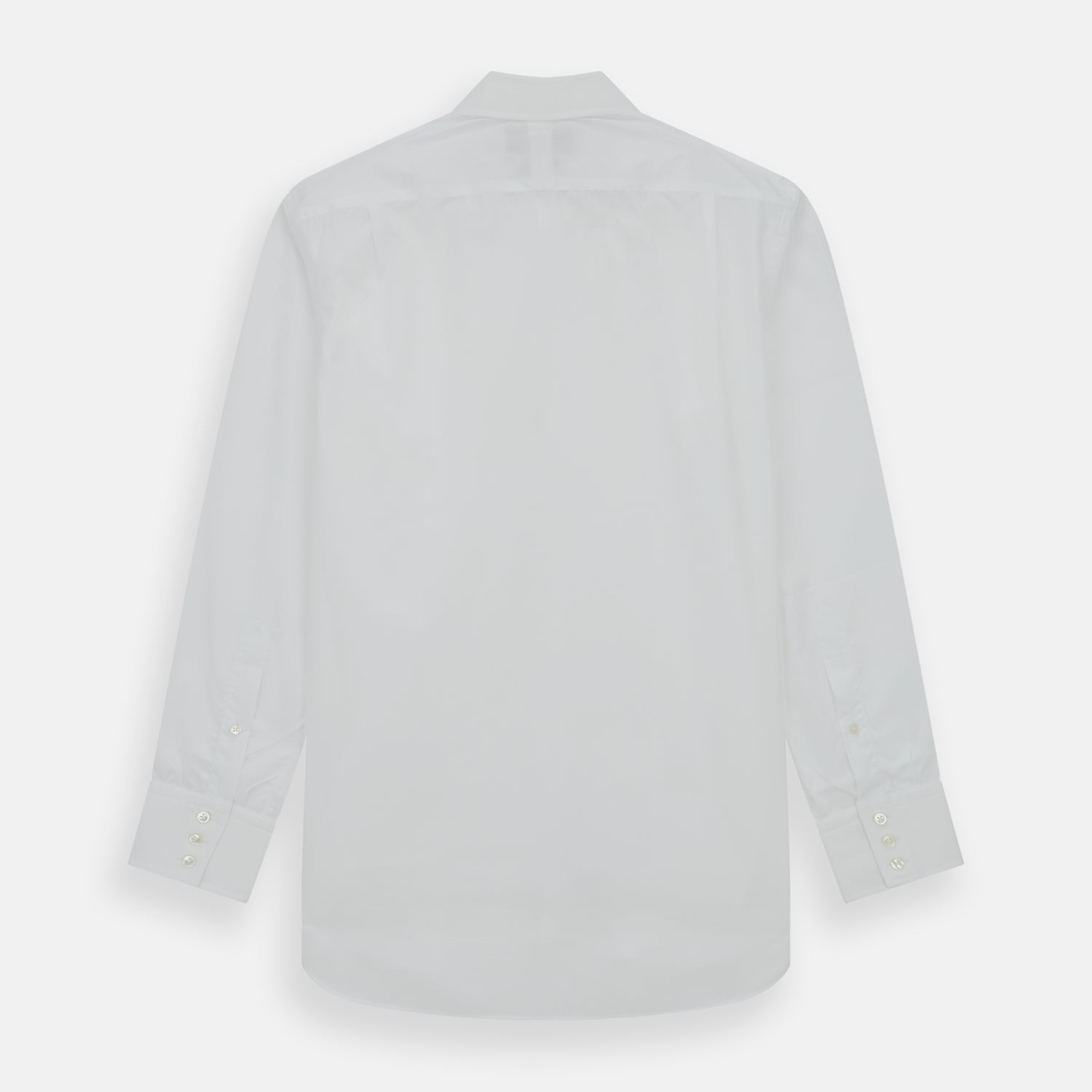 View 5 of product The Turnbull & Asser White Sea Island Quality Cotton Shirt features a T&A collar and 3-button cuffs, crafted from premium cotton and showcased against a plain white background.