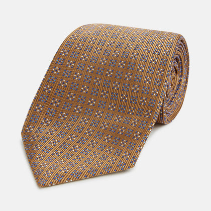 Tan and Blue Multi Dot Silk Tie
