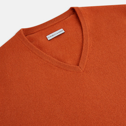 Rust Cashmere V-neck Jumper Image 1