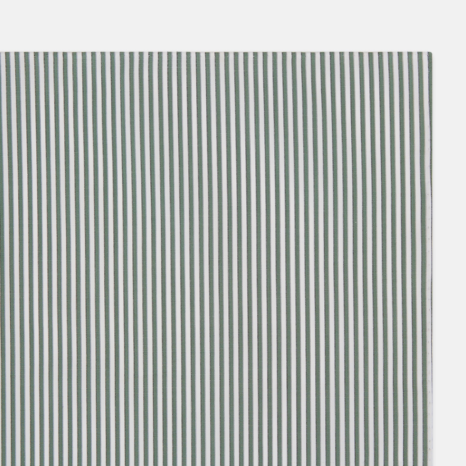 View 2 of product The Turnbull & Asser Melon Green Halo Stripe Hand-Rolled Handkerchief is a rectangular white cloth with evenly spaced vertical melon green stripes and hand-rolled edges, shown flat on a white background.