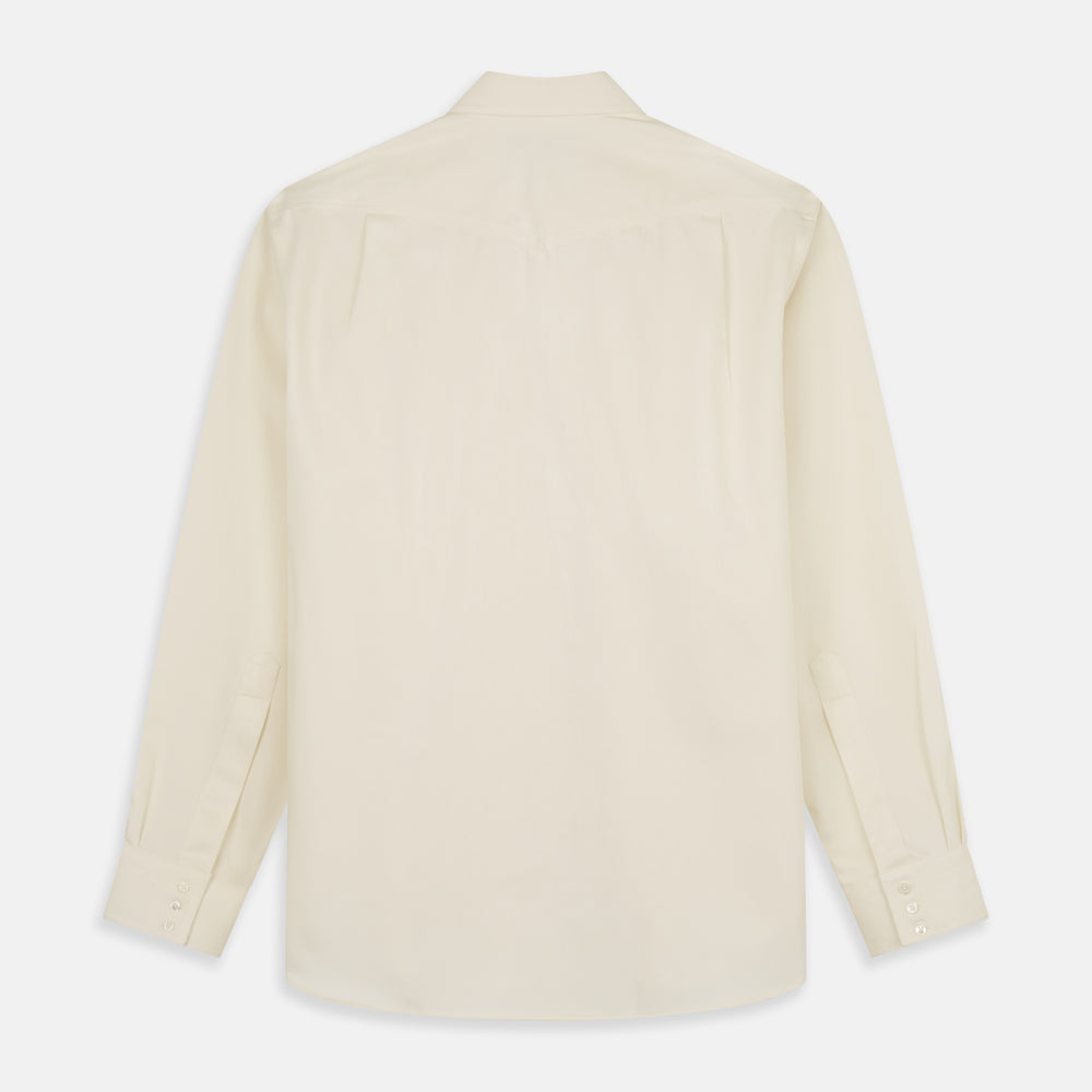 The Cream Cotton Weekend Fit Western Shirt with Dorset Collar by Turnbull & Asser features two chest pockets and is laid flat on a white background—ideal for smart-casual style.