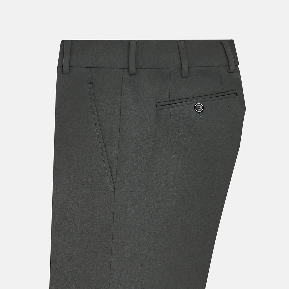 The Charcoal James Trouser by Turnbull & Asser features a straight-leg cut, belt loops, side pockets, and a front zipper—expertly tailored for elegant versatility, shown on a plain white background.