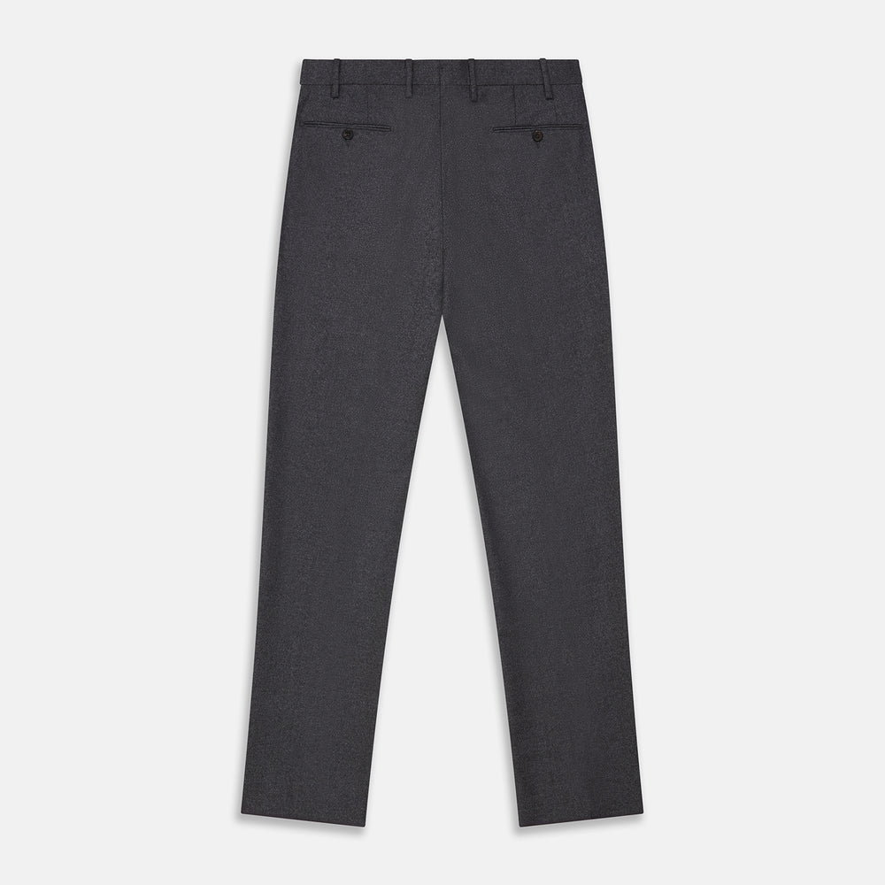 Turnbull & Asser Charcoal Wool Single Pleated Gerry Trousers shown on a white background, featuring a button and zipper closure, belt loops, and straight legs.
