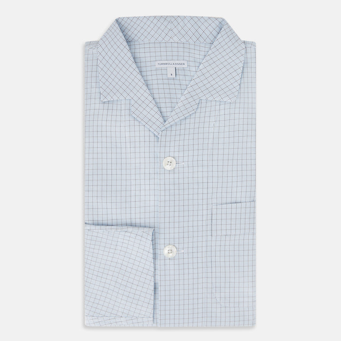 Blue Graph Check Pyjama Shirt Image 4