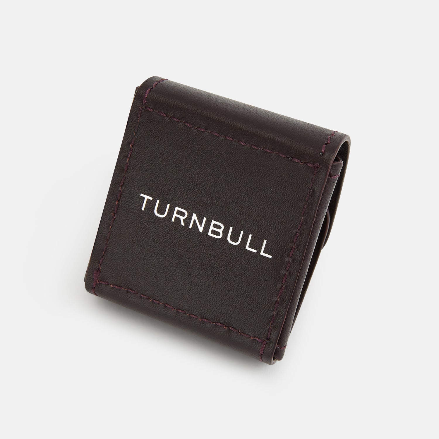 View 4 of product The Burgundy Leather Cufflinks by Turnbull & Asser feature square Italian leather with visible edge stitching and braided loops, presented on a white background—an elegant addition to men's accessories.