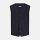 The Turnbull & Asser Navy Single-breasted Waistcoat is a sleeveless wool-cashmere piece with a small chest pocket and two side pockets, shown against a white background—an ideal addition to your winter wardrobe.