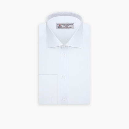 White Self-On-Self Herringbone Sea Island Quality Cotton Shirt with Regent Collar and Double Cuffs Image 2