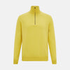 View 1 of product The Turnbull & Asser Canary Yellow Half-Zip Cashmere Jumper features a high collar and front half-zip closure, shown against a white background.