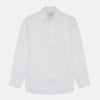 View 1 of product The Turnbull & Asser White Weekend Fit Linen Finch Shirt features a Derby collar and chest pocket, laid flat on a white background—an effortlessly classic choice for casual weekends.