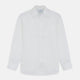 The Turnbull & Asser White Weekend Fit Linen Finch Shirt features a Derby collar and chest pocket, laid flat on a white background—an effortlessly classic choice for casual weekends.
