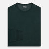 View 4 of product The Turnbull & Asser Forest Green Fine Merino Round Neck Jumper for men is shown on a light gray background. This knitwear features a classic design with ribbed cuffs, hem, and neckline.