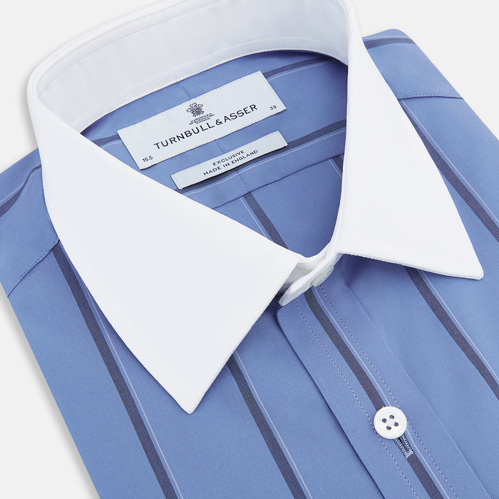 Colony Blue Track Stripe Shirt with Contrast T&A Collar and Cuffs Image 1