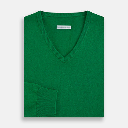 Grass Green Cashmere V-neck Jumper Image 3