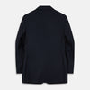 View 3 of product The Turnbull & Asser Navy Plain Wool Single Breasted Blazer features gold buttons, a notched lapel, and multiple pockets, and is shown against a white background.