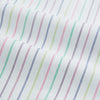 View 13 of product The Turnbull & Asser Multicoloured Double Pinstripe Mayfair Shirt, made from organic cotton, features thin blue, green, and pink stripes on white and is displayed laid flat on a white surface.