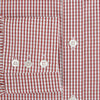 View 6 of product The Turnbull & Asser Red Micro Shadow Check Mayfair Shirt, made from premium Italian cotton with a classic collar and buttoned cuffs, is shown on a plain white background.