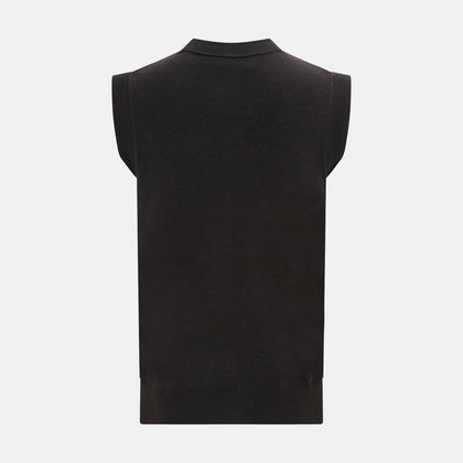 Dark Brown Merino V-Neck Sleeveless Cardigan Image 2