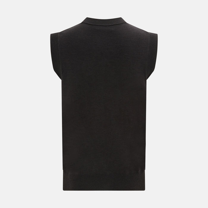 Dark Brown Merino V-Neck Sleeveless Cardigan Image 2