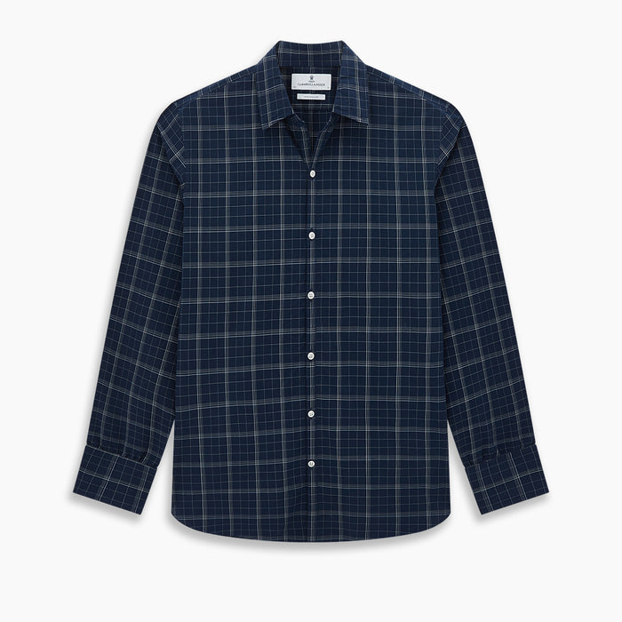 Indigo and White Thin Plaid Check Windsor Shirt Image 8